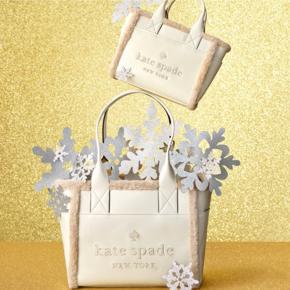 ♠️Kate Spade Jett Shearling Trim Large Tote Bag, Meringue White NWT - Picture 9 of 9